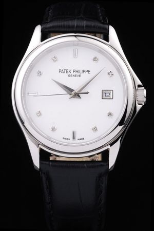 Patek Philippe Calatrava Silver Bezel Diamonds Marker Dauphine Hands Men Date Watch