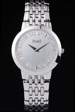 Rep Piaget Dancer Silver Radial Dial With Double Rim Diamonds Inlay Silver Scale/Hand Stainless Steel Quartz Watch G0A38152