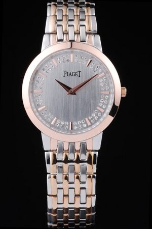 Piaget Dancer Rose Gold Bezel/Scale/Pointer Silver Radial Face With Double Rim Diamonds Inlay Two-tone Bracelet Watch
