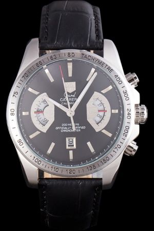 Tag Heuer Grand Carrera Black Dial Two Fan-shaped Sub-dials Silver Case Date Watch CAV511A.FC6225