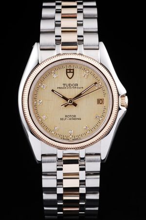 Swiss Made Tudor Prince Classic 75203 Diamond-set Rose Gold Dial Two Tone Bracelet Watch DD003