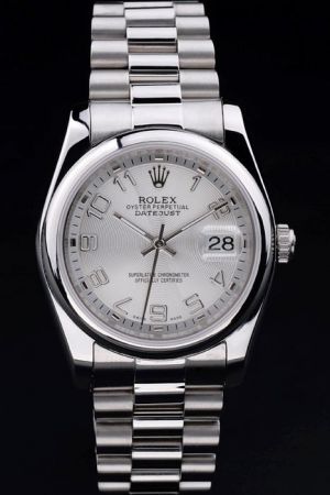 High Copy Rolex Datejust Oyster Perpetual SS Case/Bracelet Sliver Concentric Pattern Dial Arabic Marker Luminous Stick Hand Watch