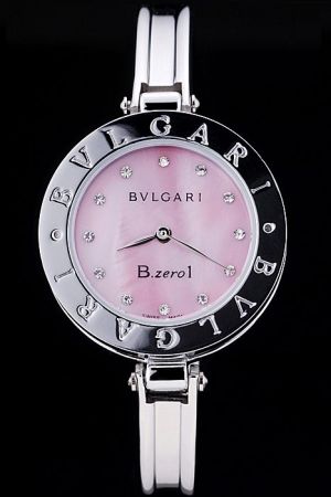 Bvlgari B.zero1 Women's Appointment Accessory Pink Dial Diamonds Markers Black Bezel Steel Bracelet Watch BV036