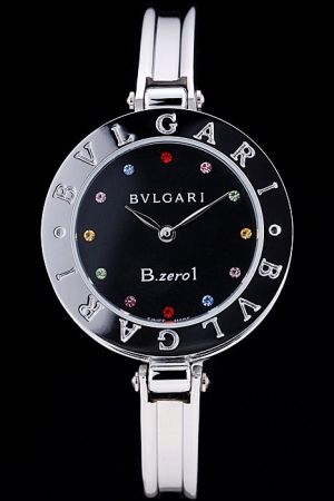 Bvlgari B.zero1 102179 BZ23BSCL Black Dial Multicolored Jewels Black Bezel Stainless Steel Bracelet Watch BV014