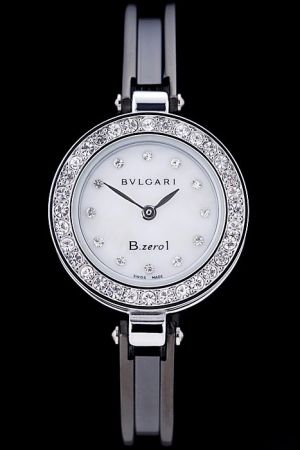 Bvlgari B.zero1 White Dial Diamonds Markers And Case Black Steel Bangle Watch Quality Replica Cheap BV026