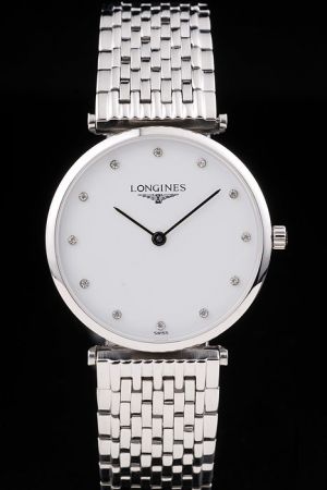La Grande Classique De Longines White Dial Diamonds Marker Stainless Steel Bracelet L4.512.4.87.6 