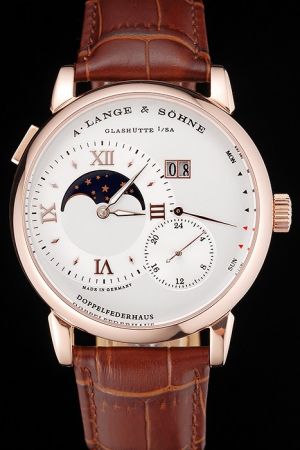 A. Lange & Sohne 139.032 Grand Lange 1 Moon Phase White Dial Rose Gold Case Watch ALS010