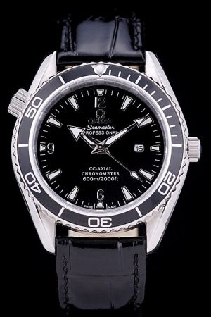 Women Omega Seamaster Professional Co-Axial Chronometer Uni-directional Rotating Bezel Black Dial&Strap Stick/Arabic Marker Rep Watch
