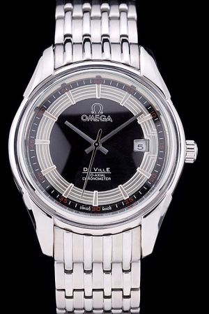Omega De Ville Hour Vision Co-axial Silver Case Black Dial With Circinate Pattern Steel Bracelet Annual Calendar Quartz Watch 431.30.41.22.06.001