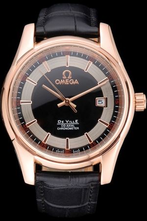 Omega De Ville Hour Vision Co-axial Chronometer Rose Gold Case/Scale/Hand Black Dial With Circinate Pattern  Watch