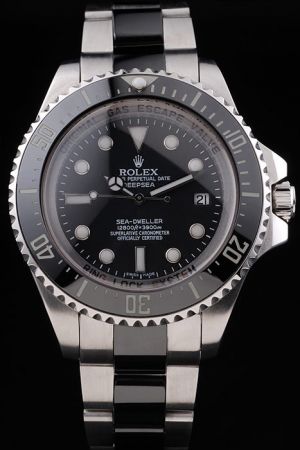 Rep Rolex Sea-Dweller Deepsea Black Unidirectional Rotating Ceramic Bezel Luminous Scale/Hand Two-tone Bracelet S/Steel Quartz Watch
