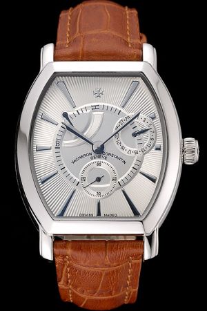 VC Malte Silver Barrel-shaped Case Threaded Dial Stick Scale One Fan-shaped Sub-dial Morderne Hand Brown Strap Watch