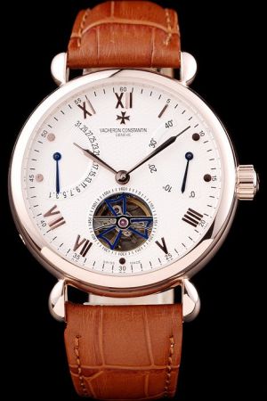 Rep VC Patrimony Traditionnelle Tourbillon Rose Gold Case/Marker/Pointers Two Fan-shaped Sub-dials Men Auto Watch