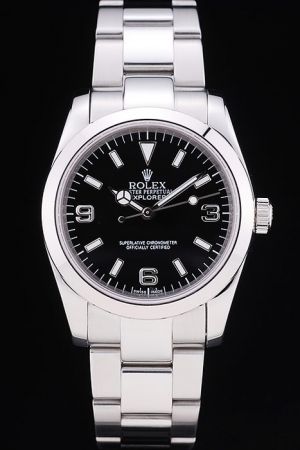  Rolex Explorer Stainless Steel Case/Bracelet Black Face Stick/Arabic Hour Marker Mercedes Hand 39mm Automatic Watch