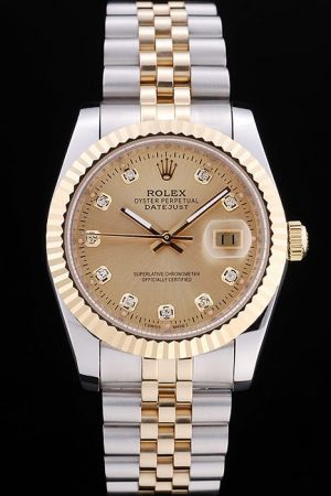 Decent Rolex Datejust Fluted Bezel Diamond Scale Convex Lens Date Window Two-tone Steel Jubilee Bracelet Men’s Dress Watch