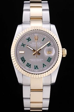  Rolex Datejust Gold Fluted Bezel/Luminous Pointer Green Roman Scale 2-Tone Bracelet Appointment Watch