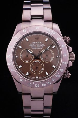Men's Rolex Daytona Tachymeter Bezel Brown Dial Chromalight Hour Markers Three Sub-dials Rose Gold Plated SS 36mm Casual Watch