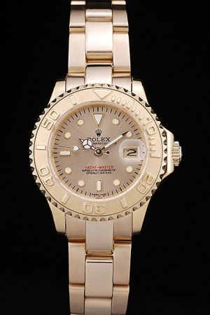 44mm Faux Rolex Yachtmaster Flexible Bezel Luminous Scale/Hands All Yellow Gold Design Stainless Steel Watch Ref.169623