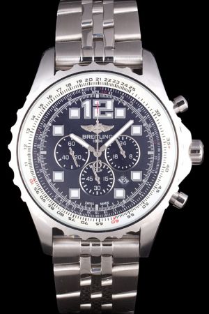 Breitling Navitimer Black Dial Seriated Bezel Luminous Marker Stainless Steel Fake Watch