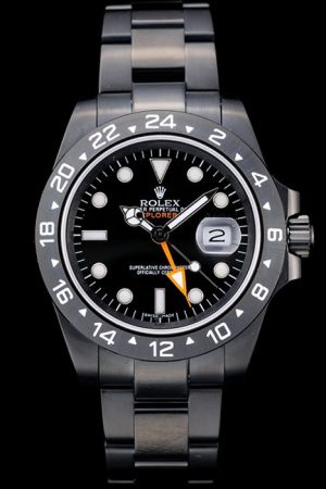Rolex Explorer Black PVD Bezel With White Tachymeter Scale Luminous Dots/Stick Scale Orange Hand SS Swiss Diving Watch