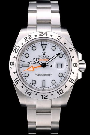 Rolex Explorer White Gold Tachymeter Bezel White Dial Mercedes Hand Orange Pointer Big Date Window Swiss Watch For Men