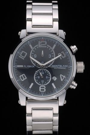 MontBlanc Sporty Elegant Black Dial Stainless Steel Case And Bracelet Watches Long History In UK MO011