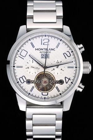 MontBlanc White Skeleton Dial Stainless Steel Bracelet Automatic Swiss Made  Watch MO016