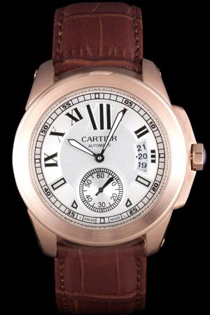 Cartier Rose Gold Case Calibre Ref  W7100009  KDT281 Brown Leather Wristband