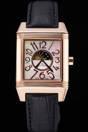 Jaeger le Coultre Reverso Squadro Lady Black Leather Strap Pearl Dial 41966