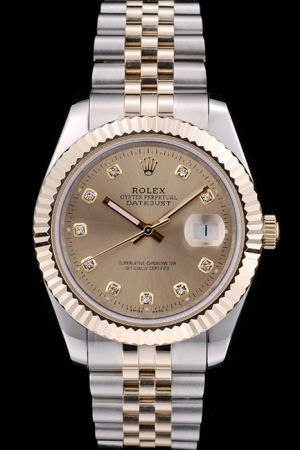 Rolex Datejust Gold Fluted Bezel/Luminous Hand Diamond Scale Convex Lens Date Window Two-tone Jubilee Bracelet Stylish Watch