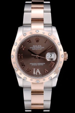 Unisex Rolex Datejust 36mm Rose Gold Diamonds Inlaid Bezel Diamond Roman Ⅵ Numeral Convex Lens Date Window Two-tone Bracelet Watch