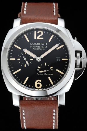 Panerai Luminor PAM00093 Automatic Power Reserve Black Dial Brown Leather Strap Automatic Watch PN207