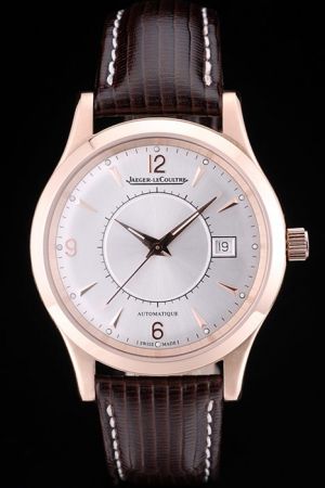Jaeger Le Coultre Swiss Master Control Rose Gold Bezel Brown Leather Strap 7590