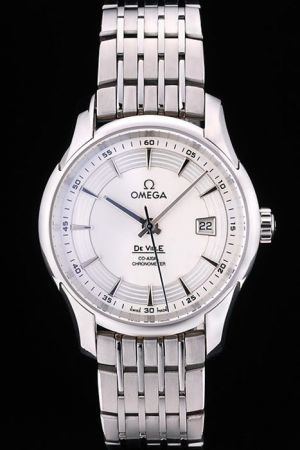 Omega De Ville Hour Vision Co-axial White Dial With Circinate Pattern Arabic/Stick Scale Stick Pointer Steel Bracelet Auto Watch