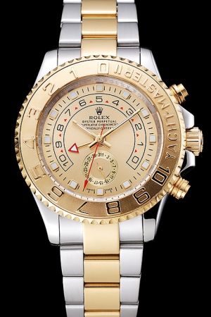 Imitated Rolex Yachtmaster II Gold Cerachrom Rotating Bezel Gold Face Luminous Stick Hand With Red Index 2-Tone Bracelet Watch