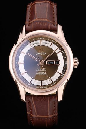 Swiss Omega De Ville Co-axial Chronometer Rose Gold Case Brown Dial With Circinate Pattern Stick Marker/Pointer Auto Watch 431.63.41.21.13.001