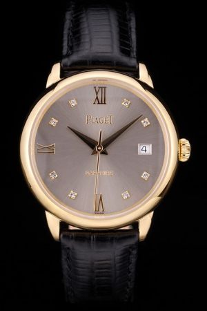 Duplicated Piaget Traditional Yellow Gold Case Brown Radial Dial Diamonds Roman Marker Dauphine Pointer Automatic Watch