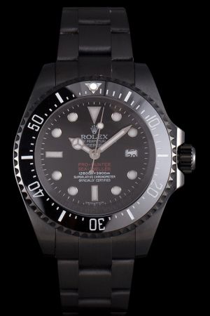 Rolex Sea-Dweller Deepsea Unidirectional Rotating Ceramic Bezel Luminous Hour Scale/Mercedes Pointer All Black PVD SS Limited Watch