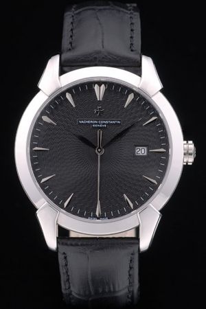 Swiss Vacheron Constantin Traditionnelle 41MM Black Textured Dial Silver Case Arrow-shaped Scale Chic Lugs Auto Watch