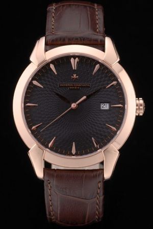Vacheron Constantin Traditionnelle Rose Gold Case&Arrow-shaped Scale Black Textured Dial Leaf-shaped Pointer  Date Watch