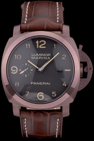 Panerai Luminor PAM00359 Black Dial Leather Strap Mens Brown Automatic Date Watch PN148