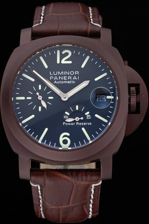 Panerai  Luminor Power Reserve Japanese Automatic Brown Case & Leather Strap Watch Rare Collection PN056