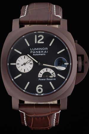 Panerai Luminor Black Dial Brown Enamel Case Leather Strap Automatic 43MM Men's Watch PN077