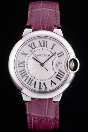 Cartier ref W6900456 Ballon Bleu 37mm Watch Swiss Made  SKDT371 Purple Leather Bracelet