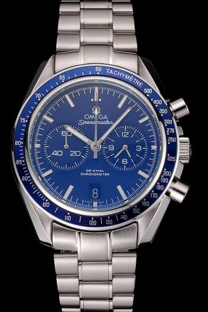 Imitation Omega Speedmaster Blue Tachymetre Bezel Blue Dial Luminous Scale Pencil Hand Two Sub-dials Stainless Steel Watch 311.90.44.51.03.001