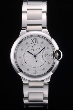 Swiss Cartier Ballon Bleu Gents Jewels Diamonds Markers Silver Bracelet Watch SKDT361 For Party 