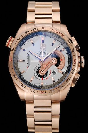 Tag Heuer Grand Carrera White Dial Rose Gold Case&Bracelet Stainless Steel Watch