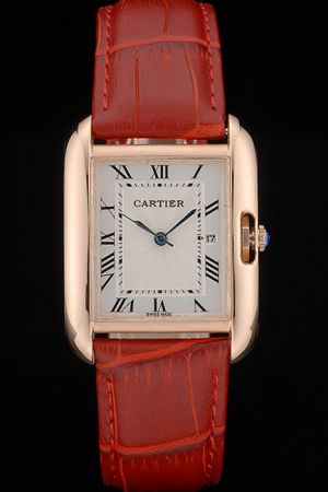 Cartier Tank Rose Gold SS Red Strap Coples Small Size Watch KDT241 Business Style