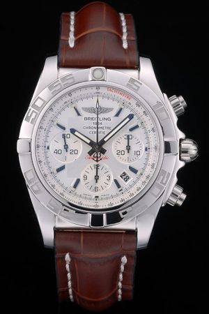 Men Breitling Chronomat Certifie White Dial Stick Marker Uni-directional Bezel Auto Watch 