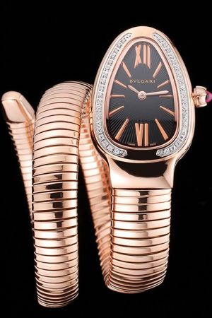 Bvlgari Serpenti Tubogas 101815 SPP35BGDG.1T Black Dial Pink Gold Single-spiral Steel Bracelet Watch BV004